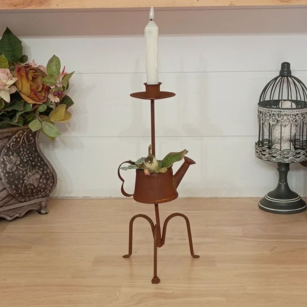 Rustic 13" Metal Watering Can Taper Candle Holder Stand Farmhouse Decor